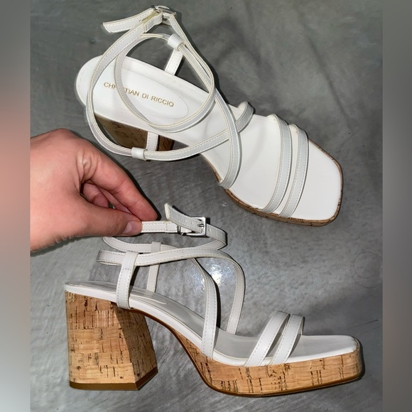 Never worn! Size 10 White chunky cork heel sandals. - Picture 1 of 4